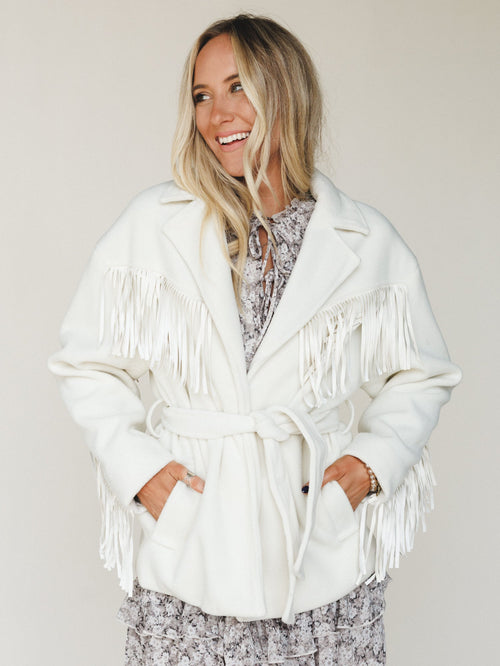 Western Grounds Fringe Jacket  - Cream
