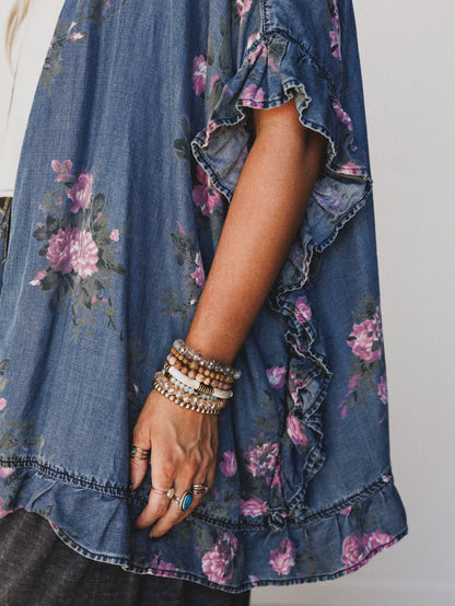 Robbie Floral Denim Jacket - Denim