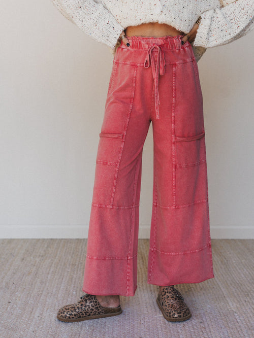 Lucky One Wide Leg Full Pant - Red