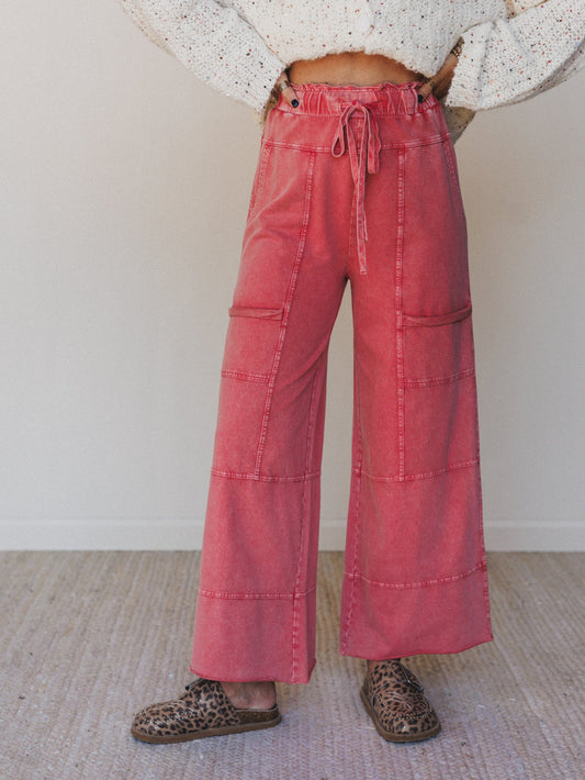 Lucky One Wide Leg Full Pant - Red