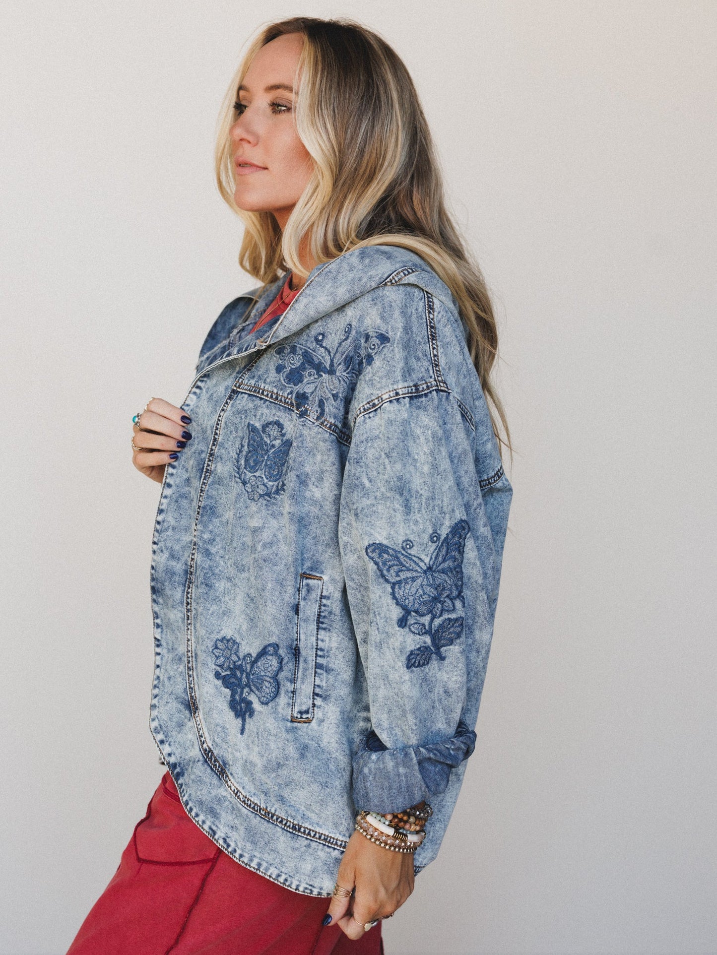 Butterfly Lady Embroidered Jacket - Denim