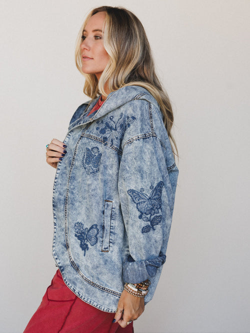 Butterfly Lady Embroidered Jacket - Denim