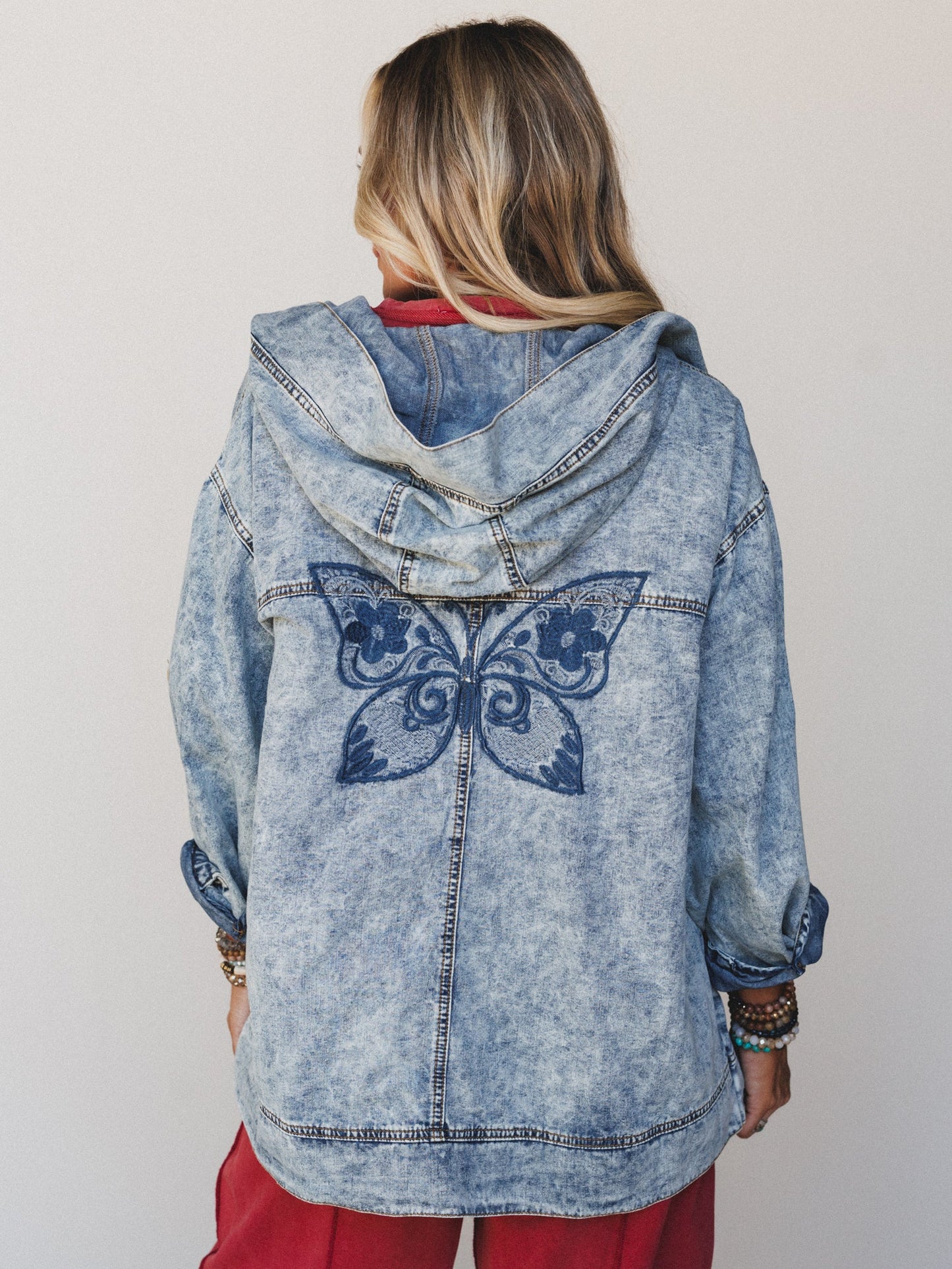 Butterfly Lady Embroidered Jacket - Denim