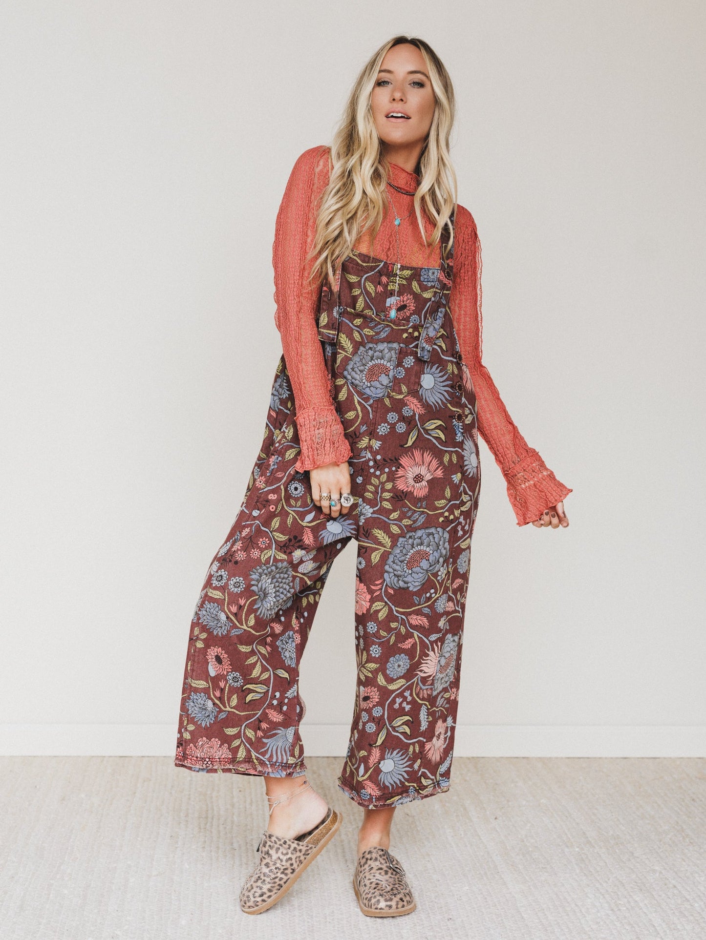 High Hopes Flower Printed Overalls - Brown