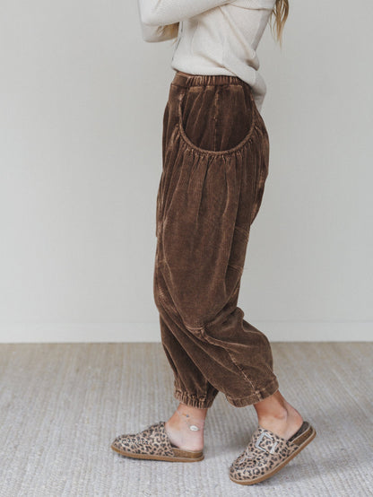 The Nest Nora Gathered Barrel Corduroy Pant - Brown