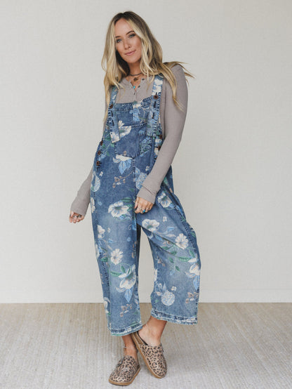 High Hopes Floral Overalls - Denim