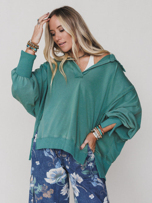 Candace Oversized Collar Sweatshirt  - Green