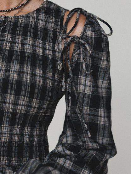 Sunset Rust Plaid Dress - Black