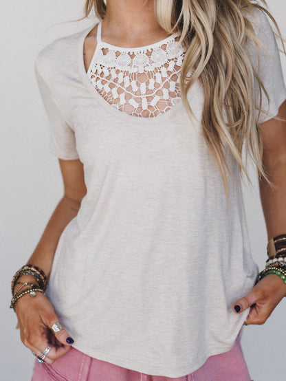 Scoop Neck Bralette Tee - Heather Oatmeal