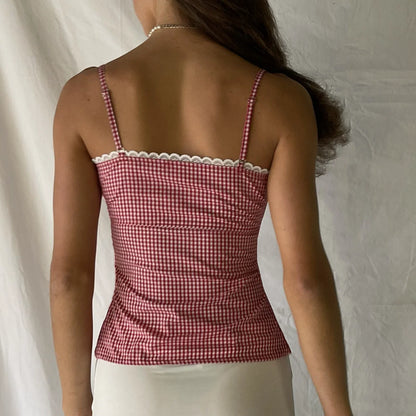 Gingham Checkered Lace Crop Top
