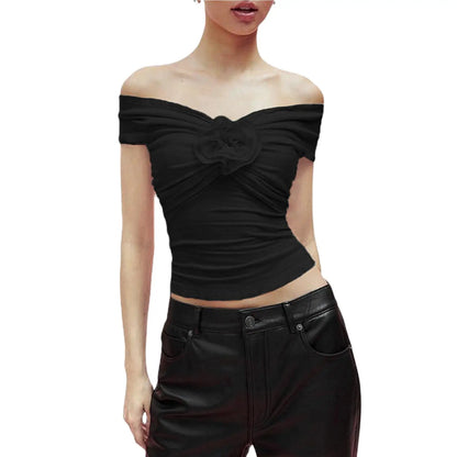 3D Flower Contrast Crop Top