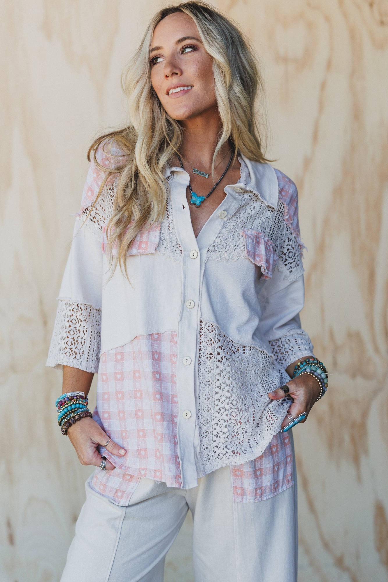 Lost In Love Button Down Top - Natural