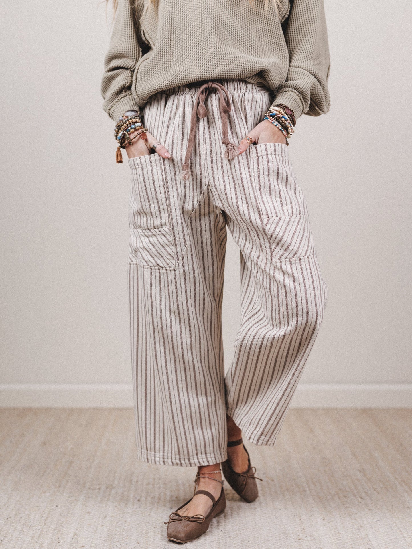 Percy Striped Barrel Jeans - Taupe