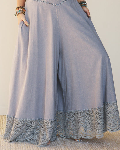 Free Bird Feeling Wide Leg Jumpsuit - Dolphin