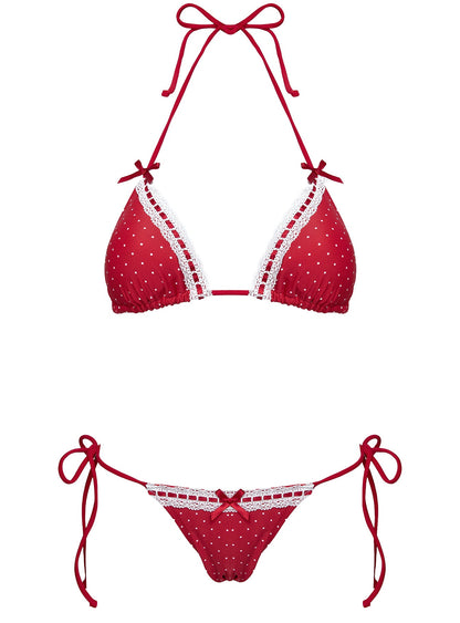 Jenner Triangle Bikini Top Red Polka