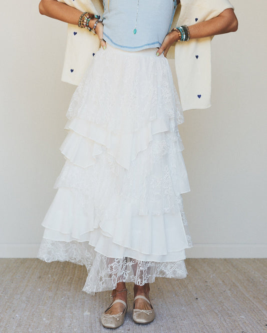 Quiet Getaway Lace Maxi Skirt - Off White