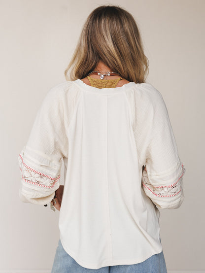 Poppy Fields Embroidered Top - Natural