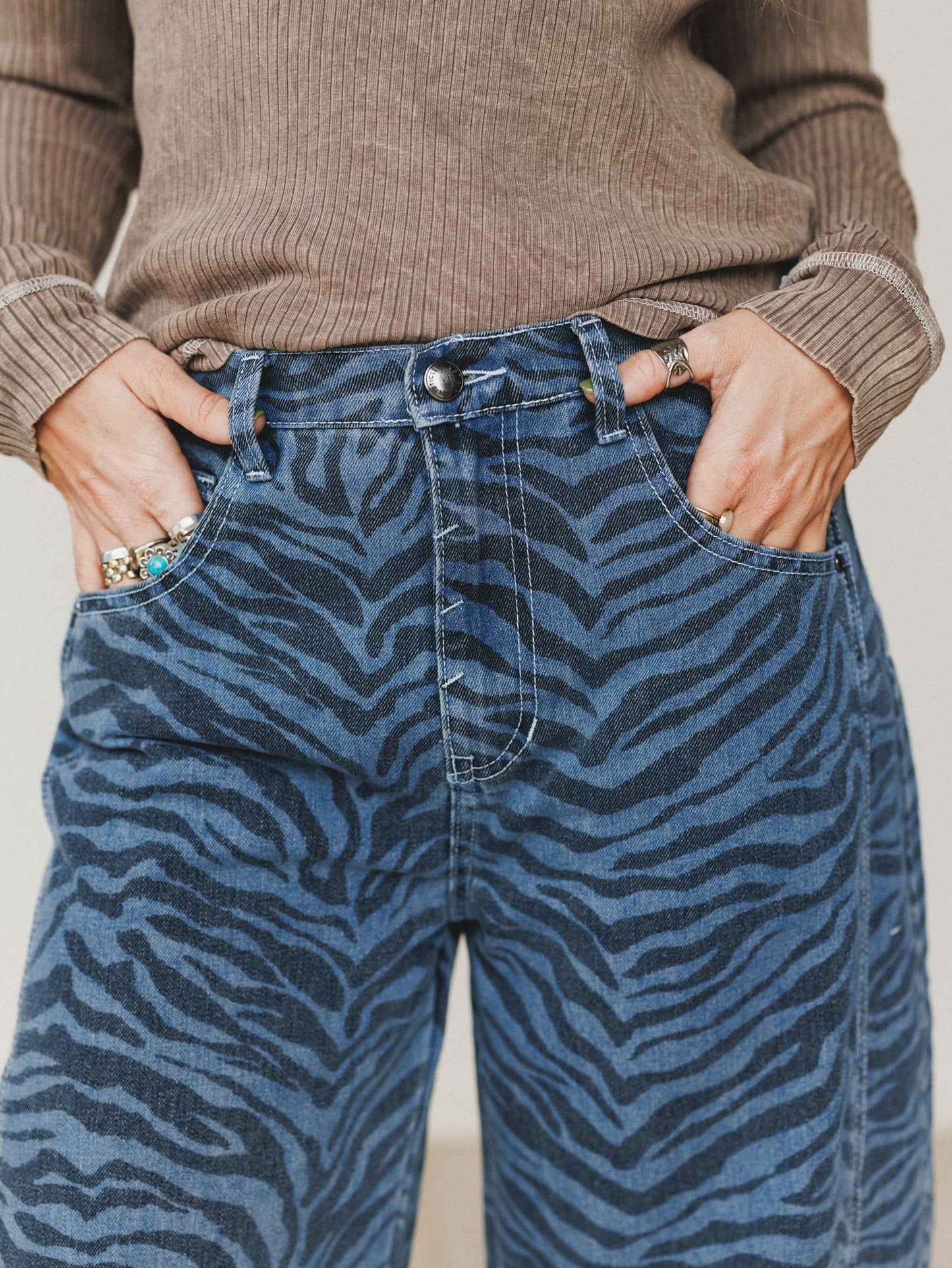 Saddle Sky Animal Print Pants - Denim