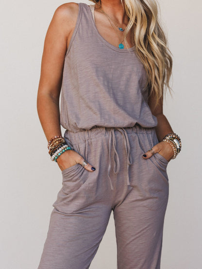 Set to Go Textured Jumpsuit And Cardigan Set - Mocha