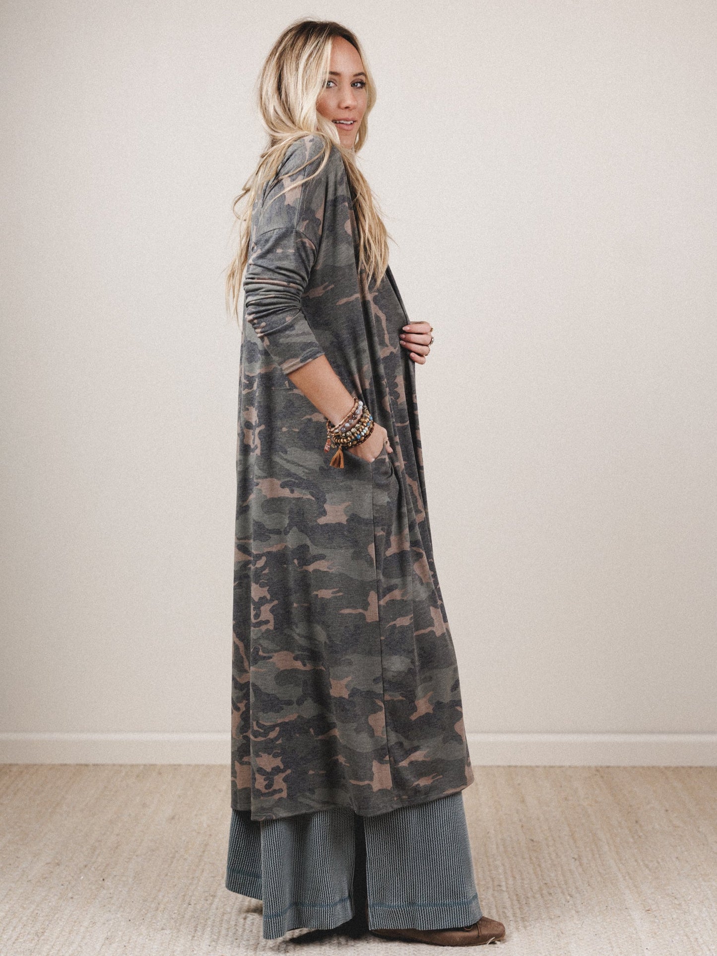 The Nest Essential Camo Cardigan - Olive Charcoal
