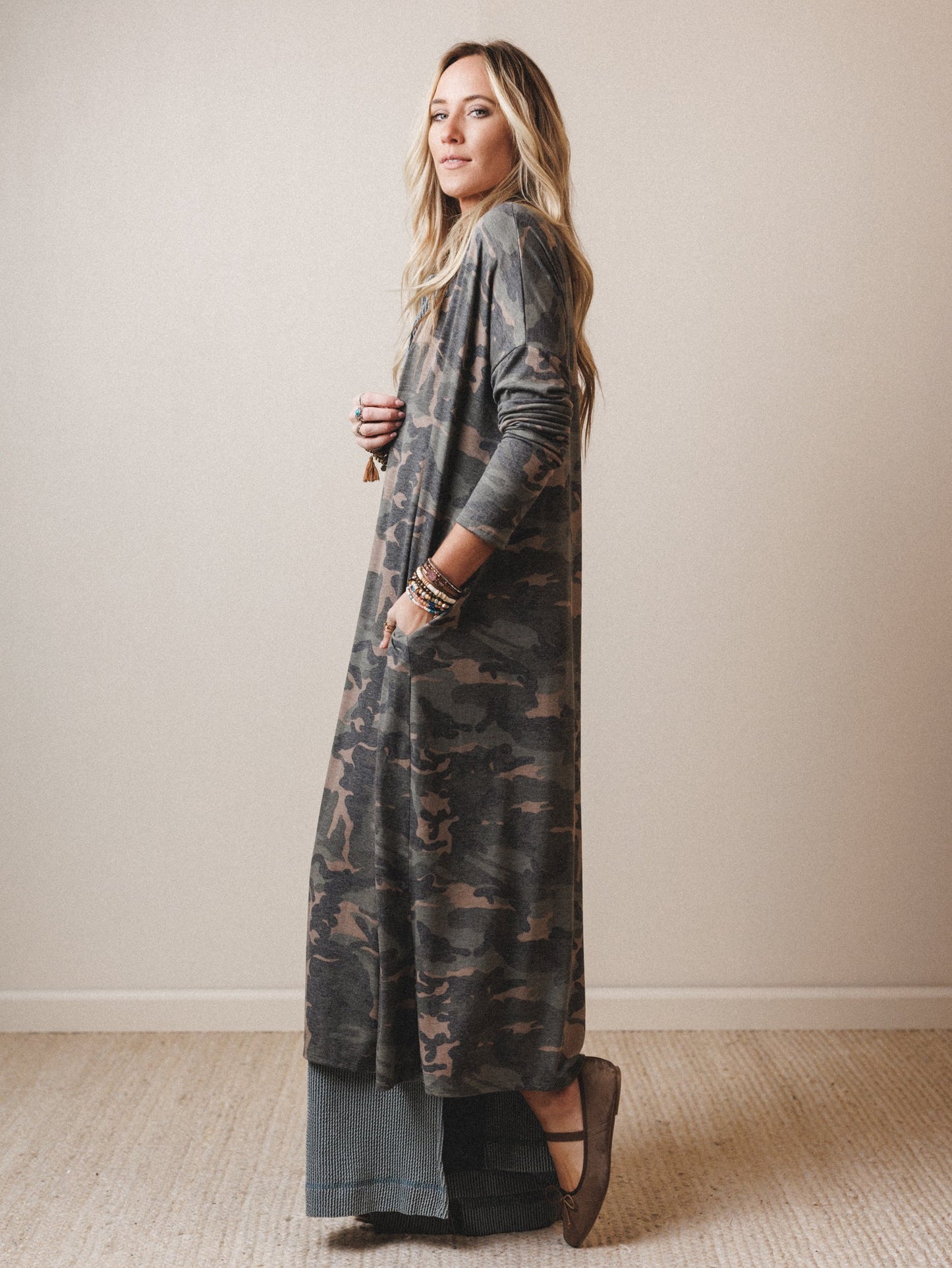 The Nest Essential Camo Cardigan - Olive Charcoal