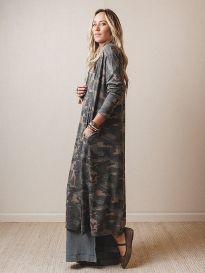 The Nest Essential Camo Cardigan - Olive Charcoal