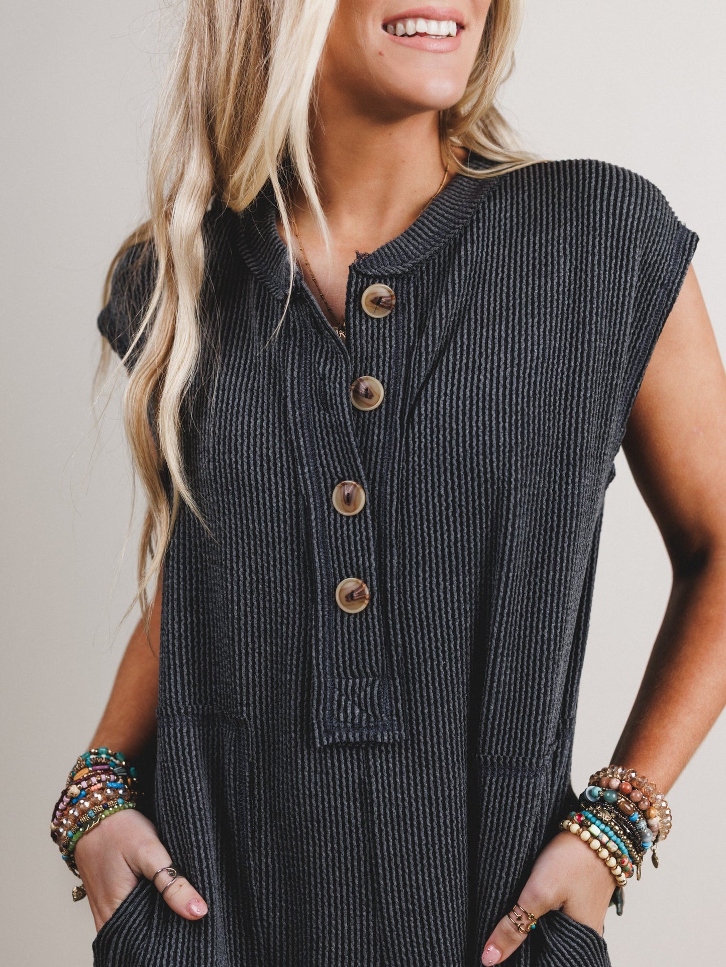 The Nest Madeline Textured Jumpsuit - Charcoal