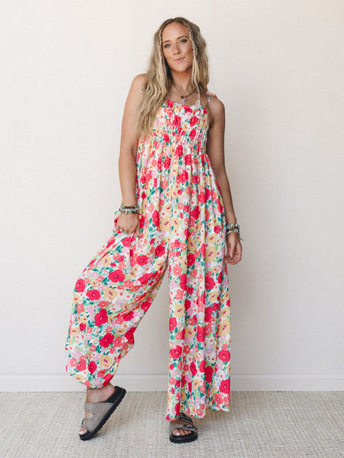 The Nest Bohemian Grace Jumpsuit - Red Floral