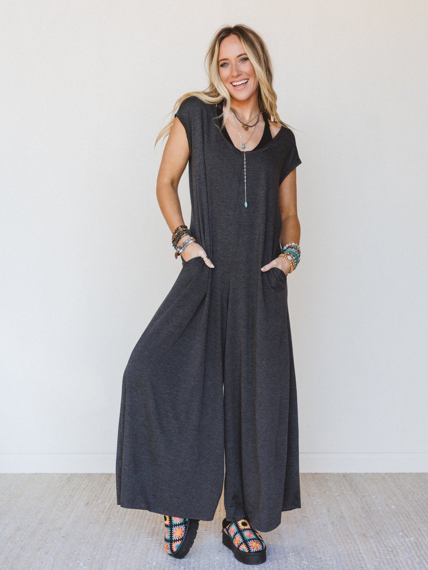 The Nest Daphne Scoop Neck Jumpsuit - Charcoal