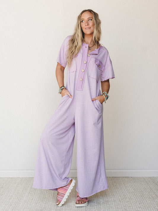 The Nest Jodi Short Sleeve Jumpsuit - Lavender