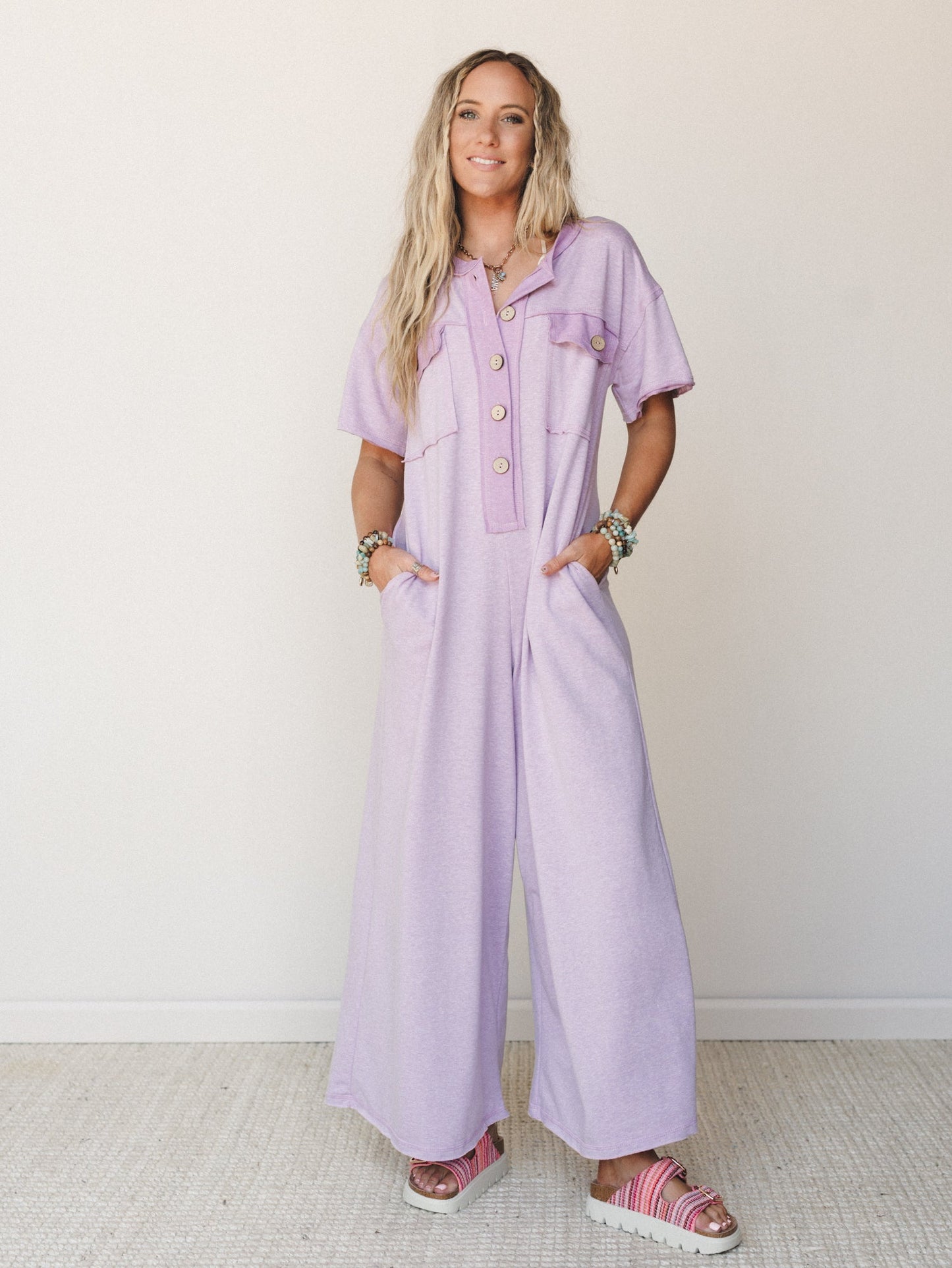 The Nest Jodi Short Sleeve Jumpsuit - Lavender