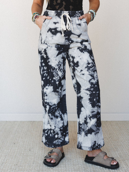 The Nest So Comfy Wide Leg Denim Pant - Bleach Dye Black