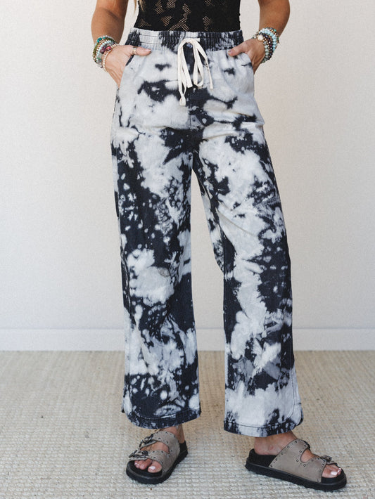 The Nest So Comfy Wide Leg Denim Pant - Bleach Dye Black