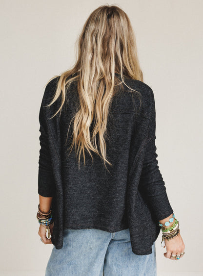 The Nest Cozy Up Crochet Top - Charcoal