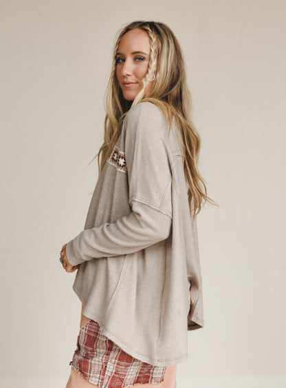 The Nest Cozy Up Crochet Top - Taupe