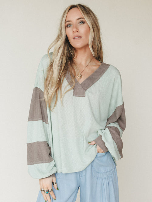 The Nest Elena Long Sleeve Top - Green Ash Mocha