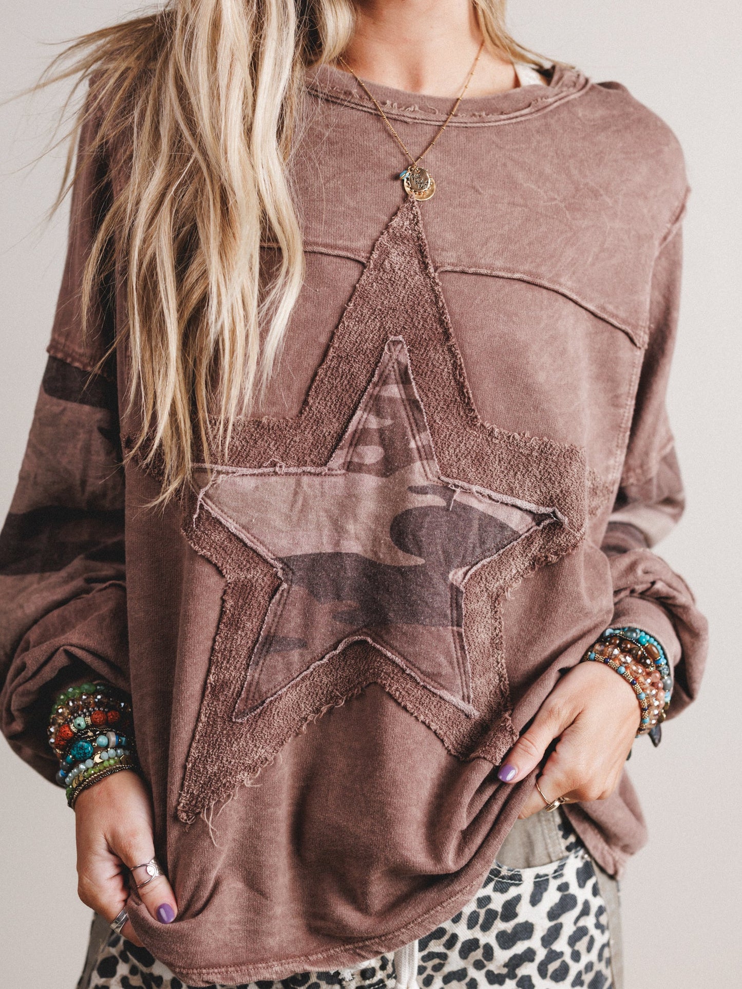 Camo Starlet Long Sleeve Top - Chocolate