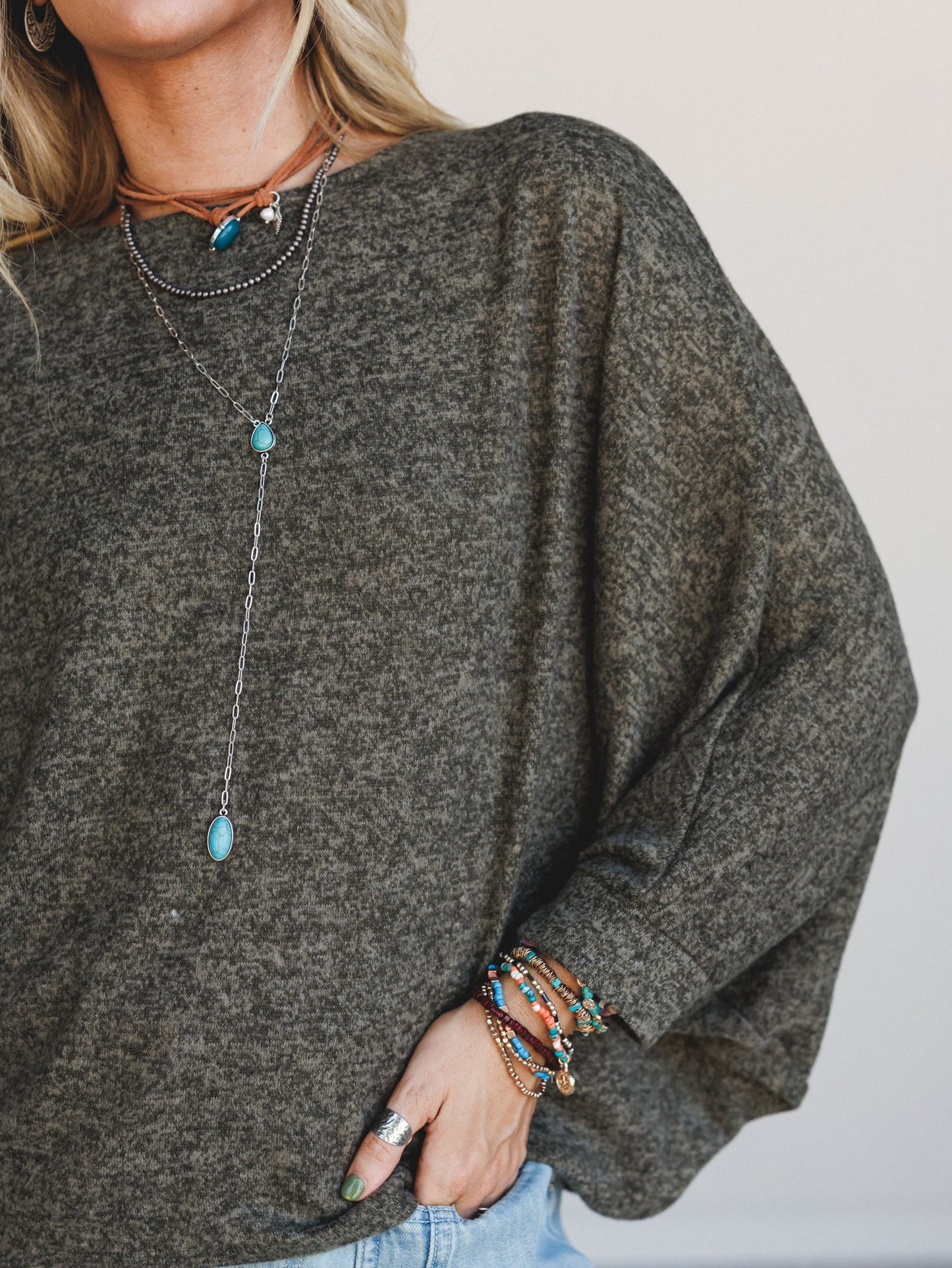 The Nest Fly With Me Batwing Sleeve Knit Sweater - Dark Olive