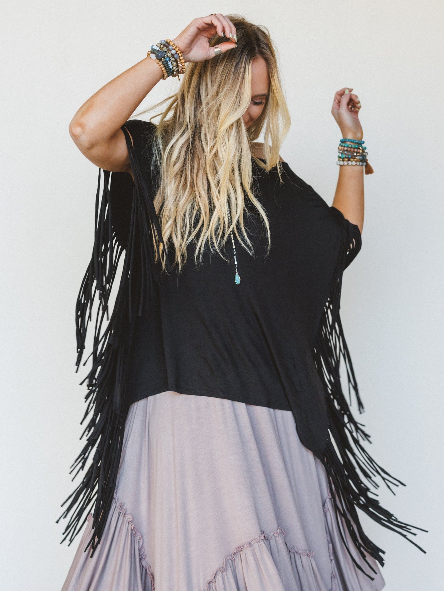 The Nest Showstopper Fringe Top - Black