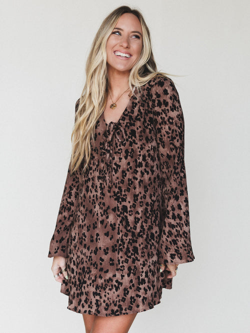 Catwalk Mini Dress  - Mocha Leopard