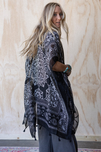 Mandala Tassel Kimono - Black