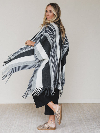 Sweet Love Striped Ruana Shawl - Gray