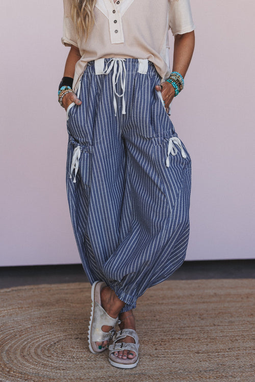 Sunday Social Striped Drawstring Joggers - Blue