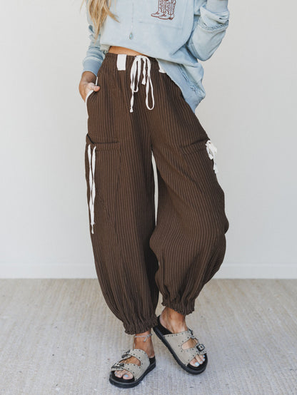 Ahoy Boho Striped Joggers - Chocolate