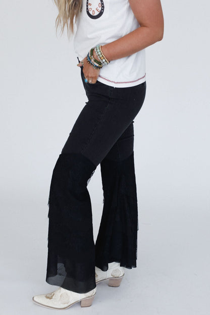 Marbella Lace Flared Jeans - Black