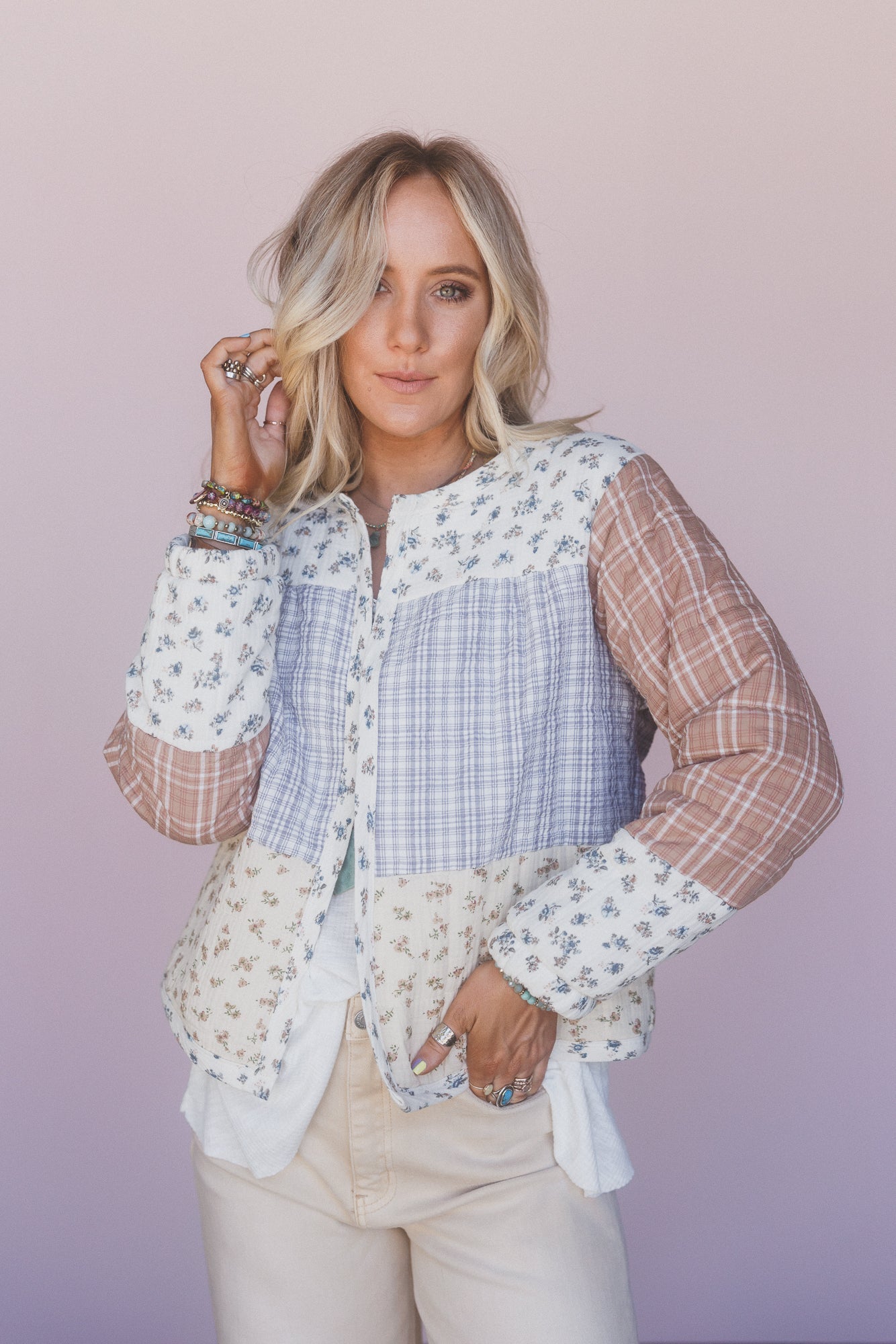 Lush Fields Contrast Shacket - Ivory