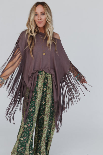 The Nest Showstopper Fringe Top - Mocha
