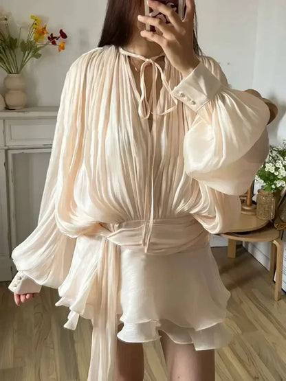Women's A-Line Mini Dress with Long Sleeves & Empire Waist