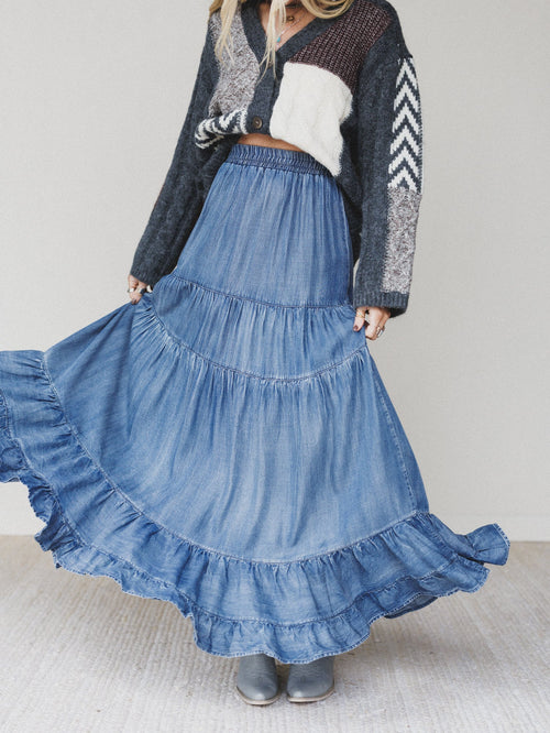 Romantic Meadows Denim Skirt - Denim