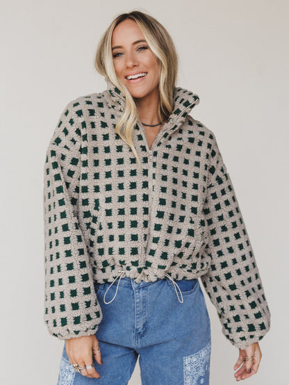 Ready Set Go Checkered Jacket - Taupe